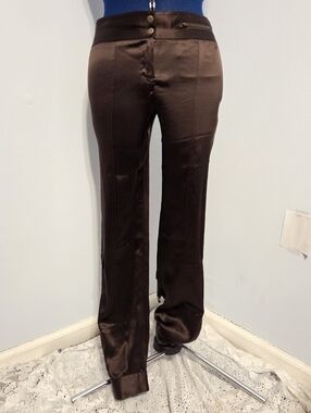 Y2K Chocolate Brown Low-Rise Silk Cargo Jogger Pants Size 0